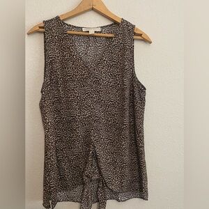 MICHAEL KORS Women’s  Sleeveless V- neck Leopard Print Blouse W/ Tie Size Medium